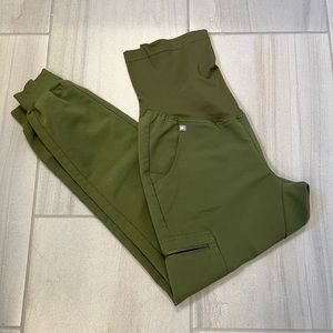 FIGS Maternity Dark Olive Zamora XS Scrub Pants